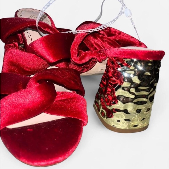 Marchesa Red Velvet Block Heel Sandals - Picture 1 of 7